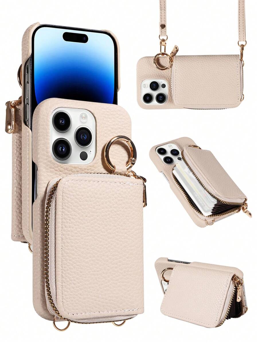 1pc Multifunctional Zipper Wallet Phone Case With Card Slots, Compatible With IPhone 17 Pro Max/17 Pro/17/Air/16 Pro Max/16/15/14/13/12/11, A16 Series, Litchi Texture PU Leather Anti-Drop Anti-Theft Protection