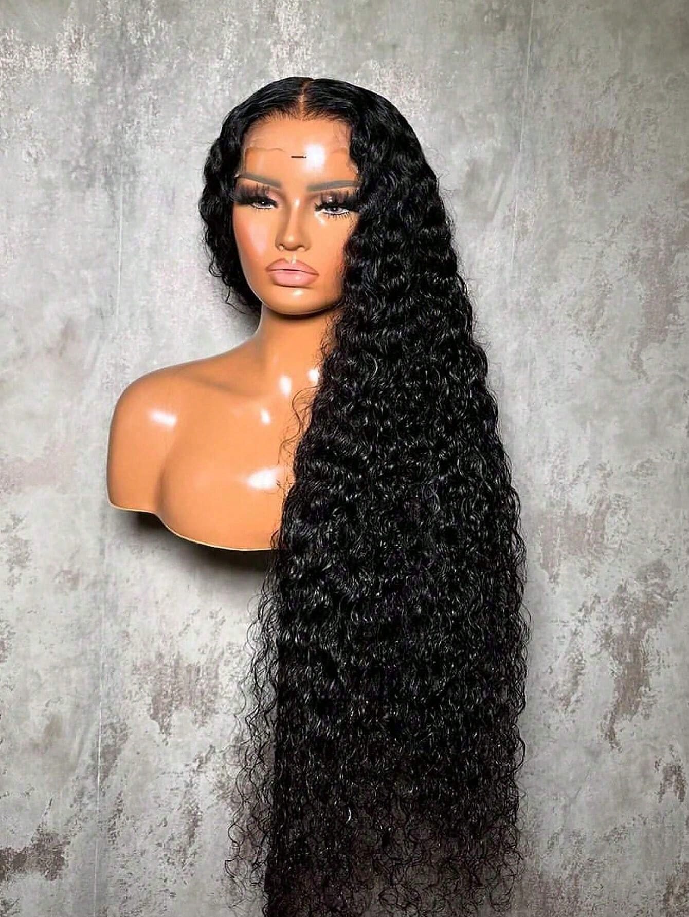 13*4/13x6 Deep Wave Lace Front Wigs Human Hair Pre Plucked 40 Inch 13x6 HD Transparent Lace Frontal Curly Wigs Human Hair 200% Density Deep Curly Human Hair Wigs For Women Natural Black